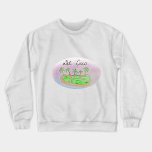 Del Coco watercolor Island travel, beach, sea and palm trees. Holidays and vacation, summer and relaxation Crewneck Sweatshirt